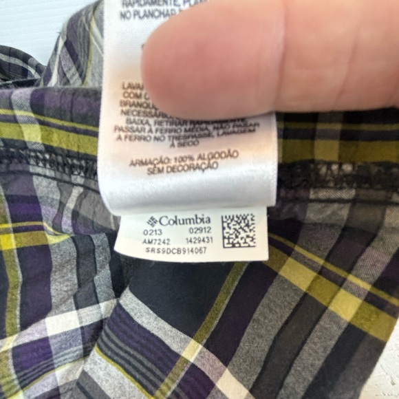 Columbia Mens Button Up Dress Shirt Navy Blue Yellow and White Plaid Size XXL - Picture 8 of 9